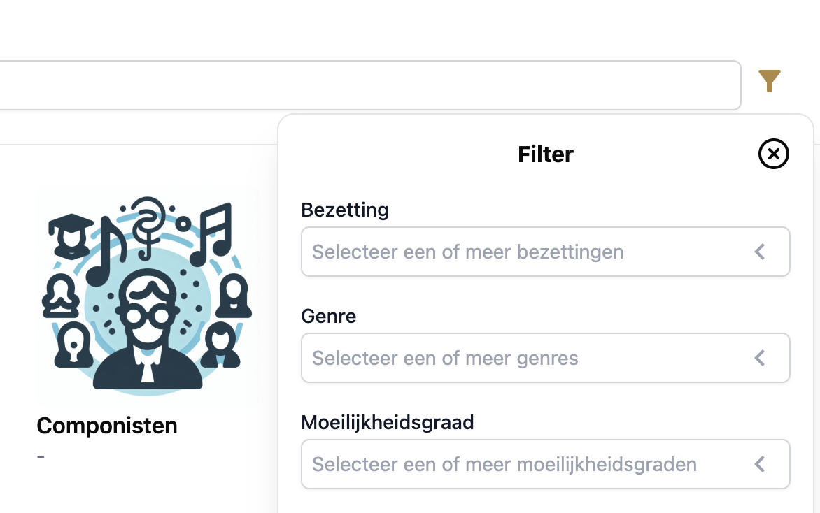 Partitura Stream - Online bibliotheek - Filters